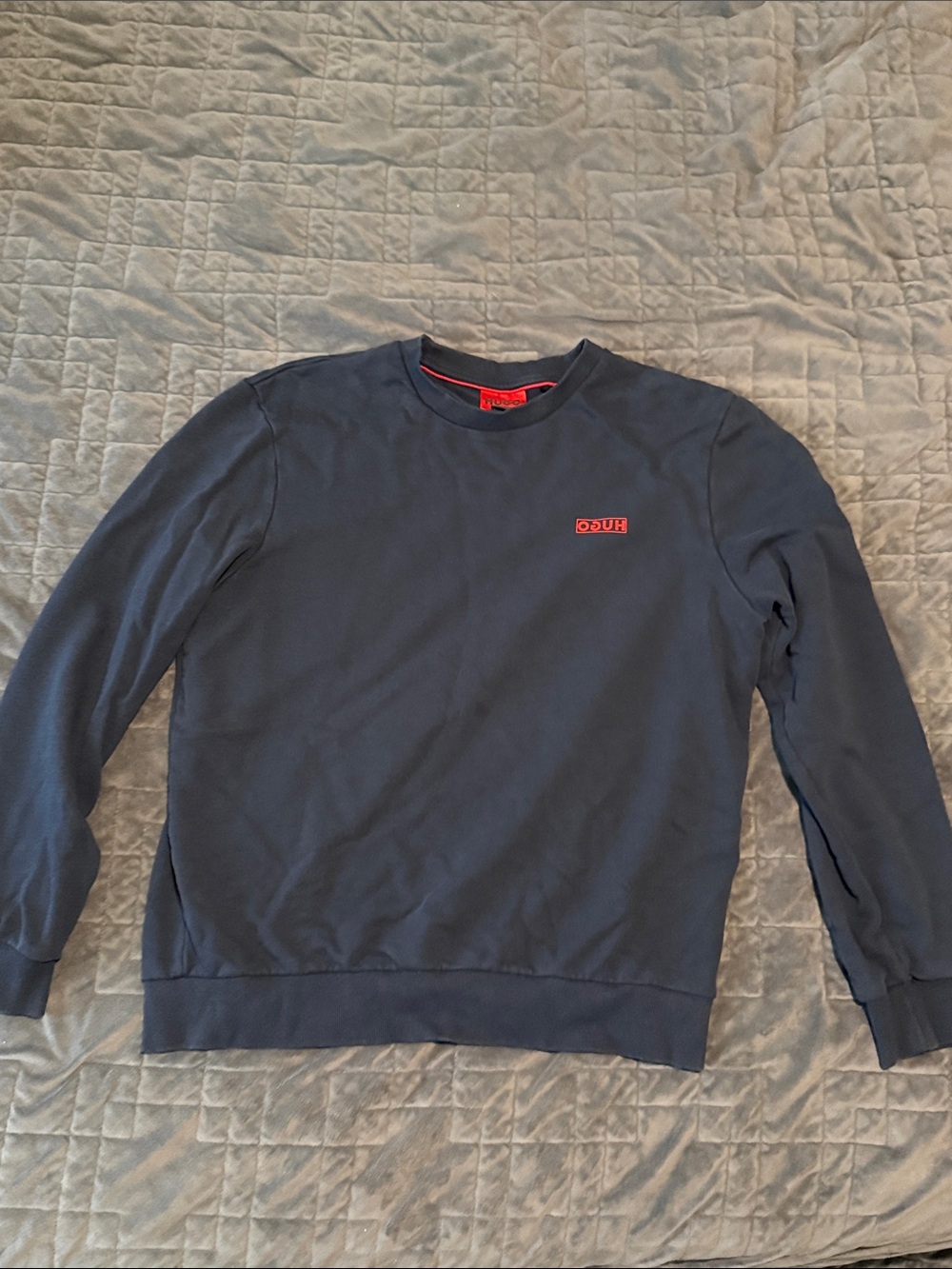 Hugo Boss Navy Crewneck with Red Logo Accent